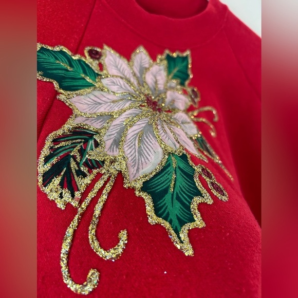 VINTAGE Fruit of the Loom Crewneck Sweatshirt Sparkle puff paint Floral Design - Picture 5 of 7